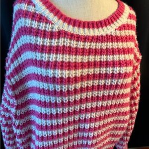 Pink and White Striped Women's Sweater